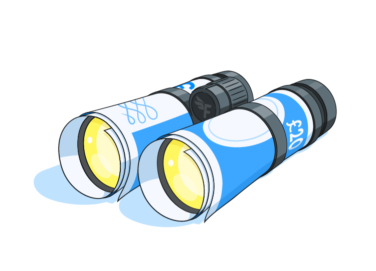 Illustration of money rolled up to look like a pair of binoculars